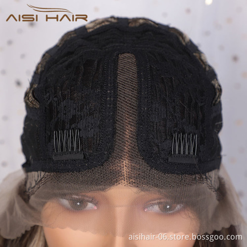 Aisi Hair Medium Long Wavy Ombre Brown Wig 18 Inch Water Wave Swiss Lace Wig Synthetic Front Lace Hair Wigs For Black Women